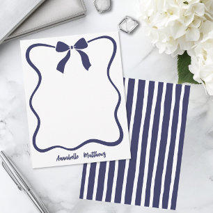 Blue Retro Bow Wavy Border Personalized Card