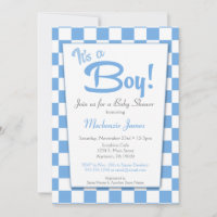 Blue Retro Boy 50s Vintage Baby Shower Invitation