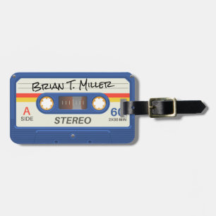 Blue Retro Cassette   Marker Name Luggage Tag