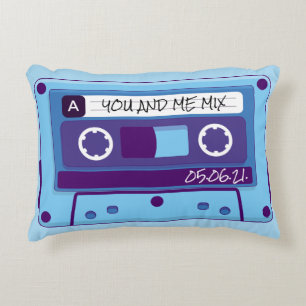 Blue Retro Cassette Mix Tape Accent Pillow
