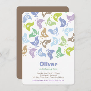 Blue Retro Chicks Enfants Invitation de fête d'ann