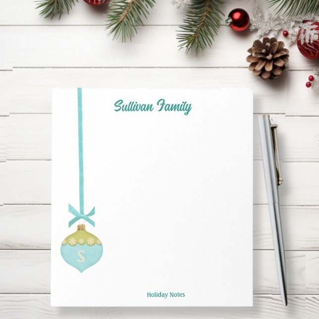Blue Retro Christmas Ornament Monogram Notepad (Creator Uploaded)