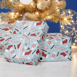 Blue Retro Christmas Peppermint Wrapping Paper