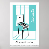Blue Retro Dansette record player Pop Art poster