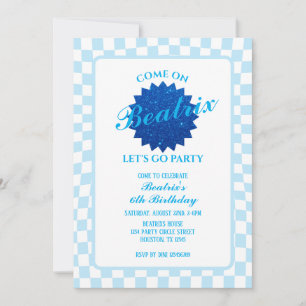 Blue Retro Doll Birthday Invitation