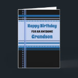 Blue Retro Grandson Birthday Card<br><div class="desc">Birthday card for grandson with fun blue and black retro pattern and thoughtful verse.</div>