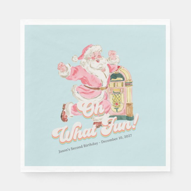 Blue Retro- Groovy Santa Claus Holiday Party Napkin (Front)