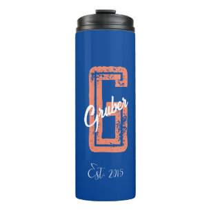 Blue Retro Minimalist Modern Monogram Name  Thermal Tumbler