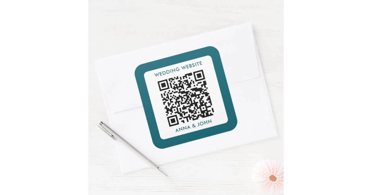 Qr Code Square Sticker Designs blue retro modern minimalist wedding qr code square sticker | Zazzle