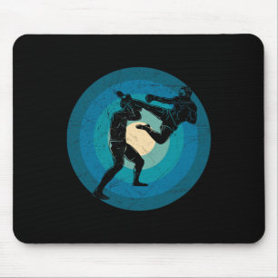 Blue Retro Muay Thai - Nak Muay, Kickboxing Gift Mouse Pad