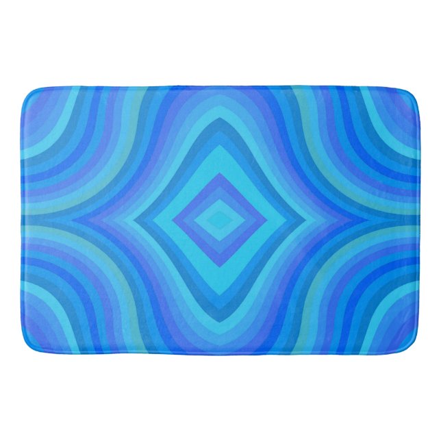 Blue Retro Pattern Bath Mat (Front)