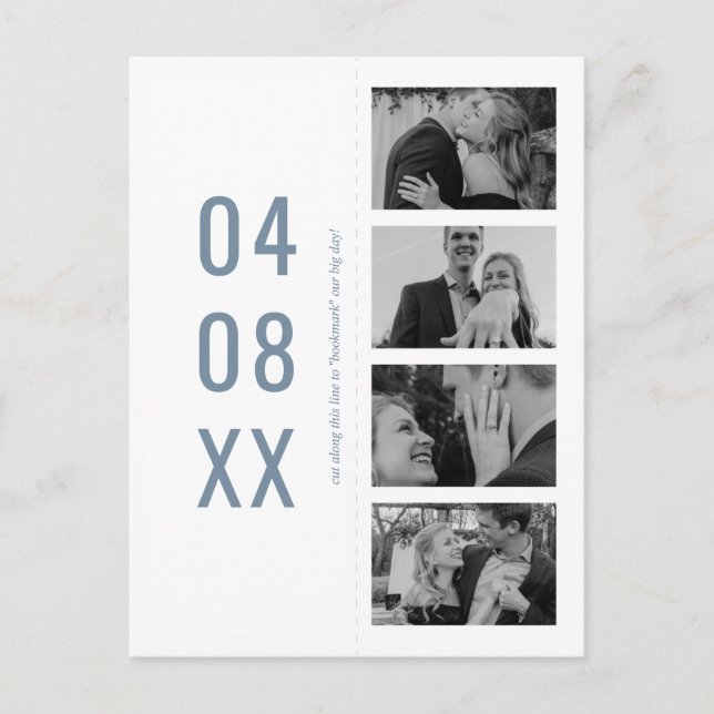 Blue Retro Photo Bookmark Save the Date Invitation (Front)