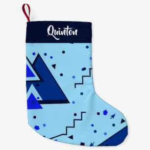Blue retro print small christmas stocking