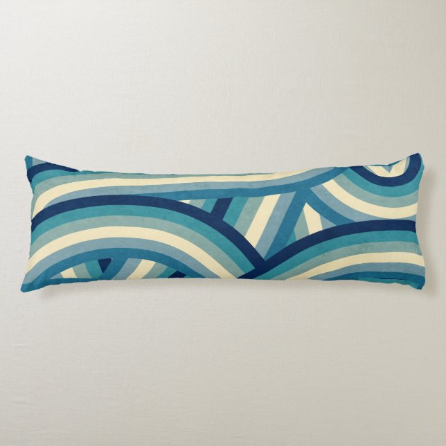 Blue Retro Rainbow Stripes Pattern Body Pillow (Front)