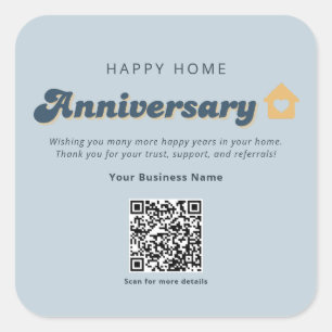 Blue Retro Real Estate Home Anniversary QR Code  Square Sticker