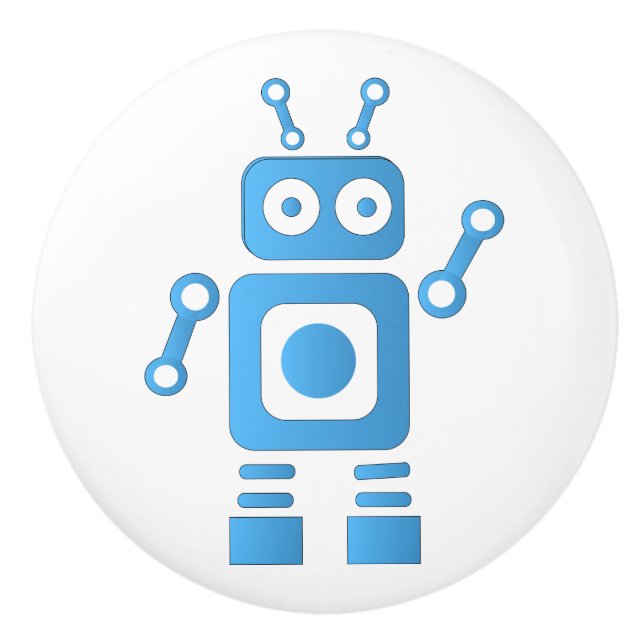 Blue Retro Robot Ceramic Knob (Front)