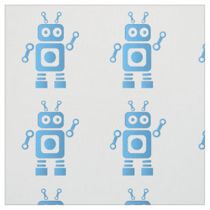 Blue Retro Robot Fabric