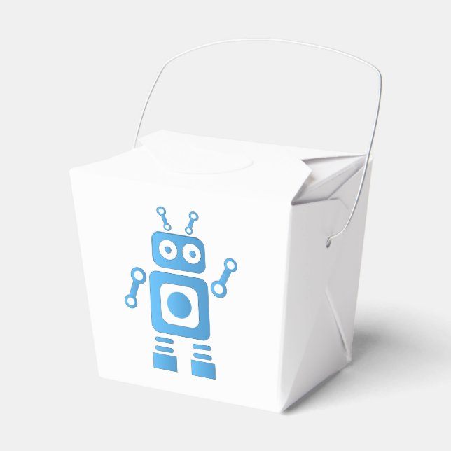 Blue Retro Robot Favor Box (Front Side)