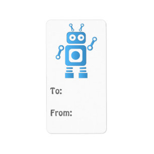 Blue Retro Robot Label