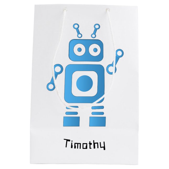 Blue Retro Robot Medium Gift Bag (Back)