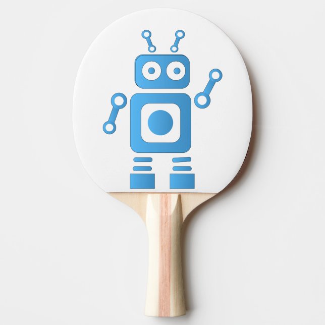 Blue Retro Robot Ping Pong Paddle (Front)