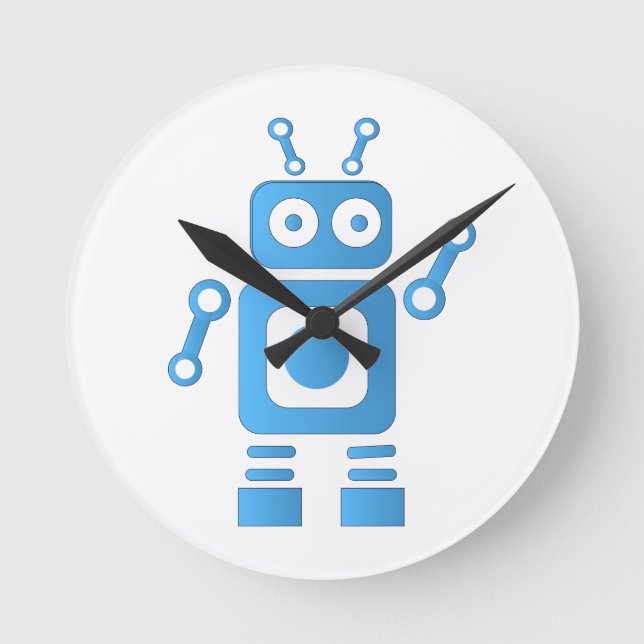 Blue Retro Robot Round Clock (Front)