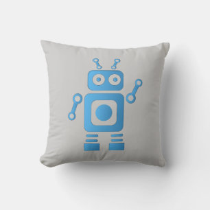 Blue Retro Robot Throw Pillow