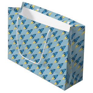 Blue Retro Rocket Ship Outer Space Birthday Boy Large Gift Bag