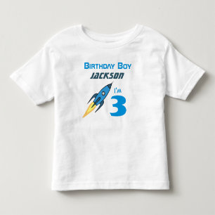 Blue Retro Rocket Ship Personalized Birthday Boy Toddler T-shirt