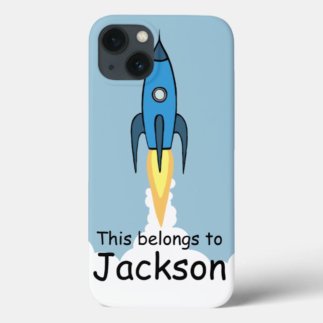 Blue Retro Rocketship Personalized iPad Case (Back)