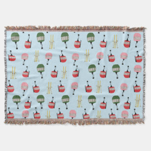 Blue Retro Ski Lift Gondola Winter Skiing  Throw Blanket