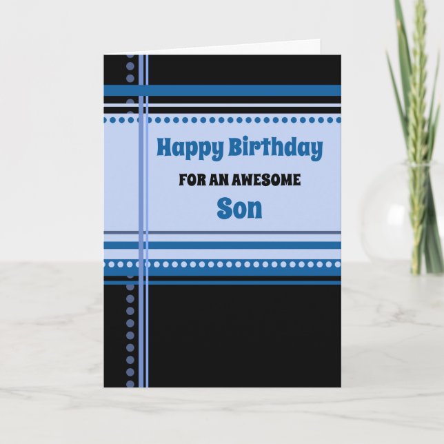 Blue Retro Son Birthday Card (Front)