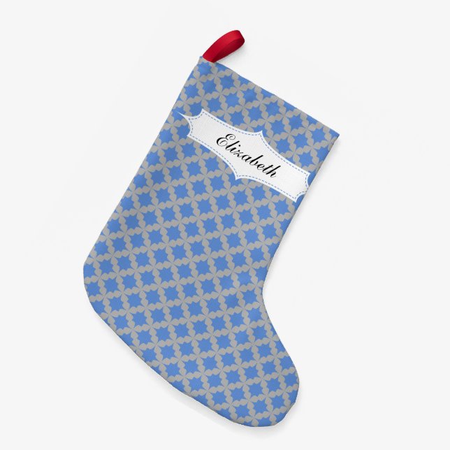 Blue Retro Star Christmas Stocking (Front (Hanging))