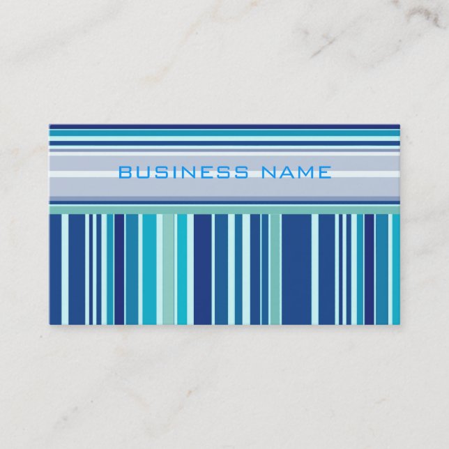 Blue Retro Stripes Pattern Business Card (Front)