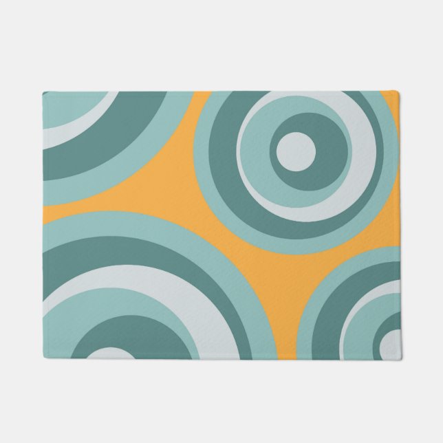 Blue retro style circles on yellow background doormat (Front)