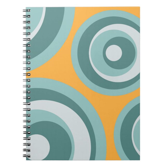 Blue retro style circles on yellow background notebook (Front)