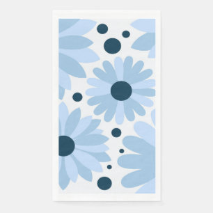 Blue retro style daisies and dark blue dots napkin