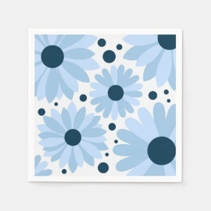 Blue retro style daisies and dark blue dots napkin