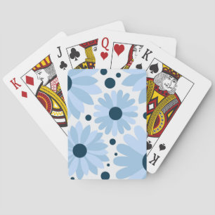 Blue retro style daisies and dark blue dots playing cards
