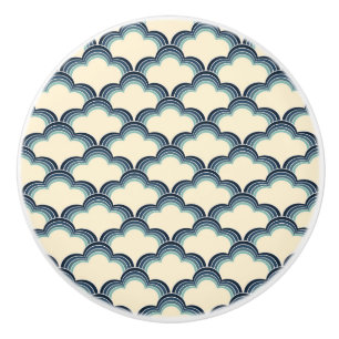 Blue retro style waves pattern ceramic knob