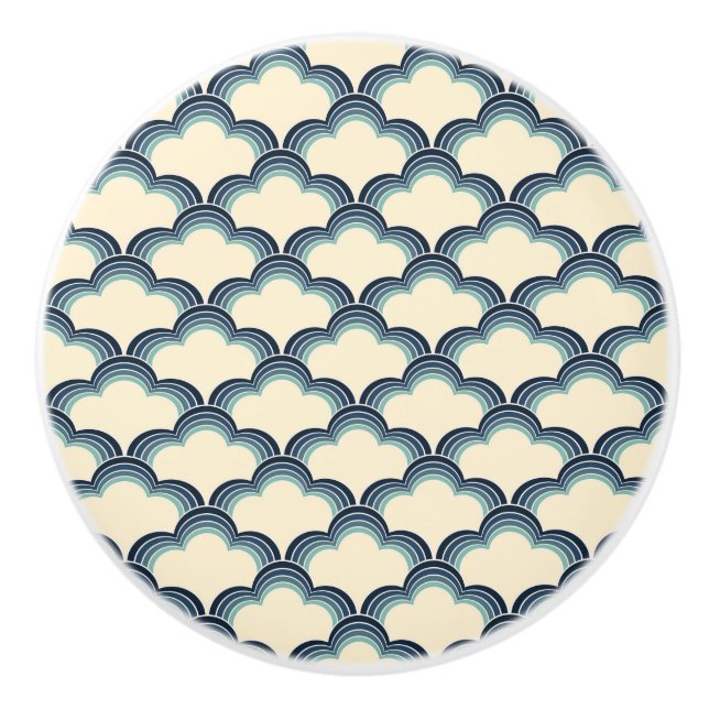 Blue retro style waves pattern ceramic knob (Front)
