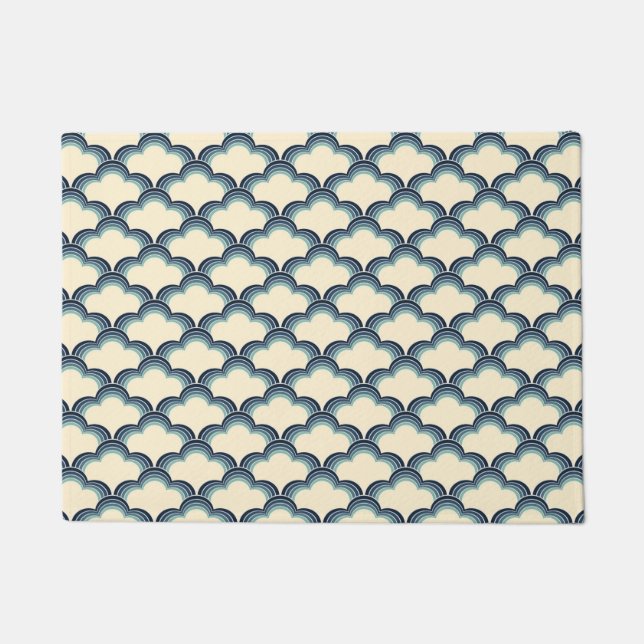 Blue retro style waves pattern doormat (Front)