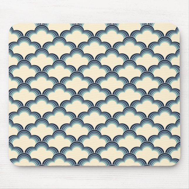 Blue retro style waves pattern mouse pad (Front)