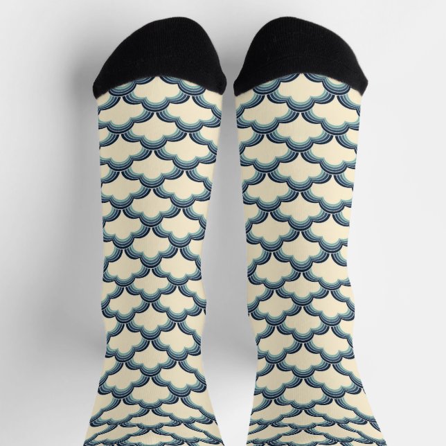 Blue retro style waves pattern socks (Top)