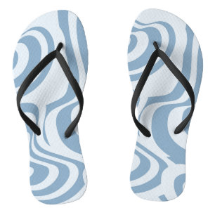 Blue Retro Swirl Groovy Y2K Pattern Flip Flops