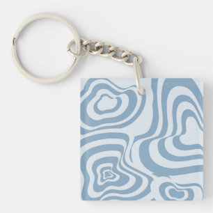 Blue Retro Swirl Groovy Y2K Pattern  Keychain