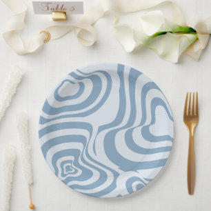 Blue Retro Swirl Groovy Y2K Pattern Paper Plate
