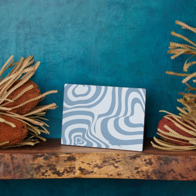 Blue Retro Swirl Groovy Y2K Pattern  Plaque (Side)