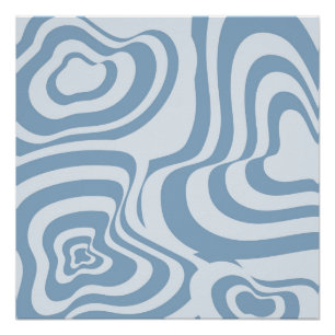 Blue Retro Swirl Groovy Y2K Pattern Poster