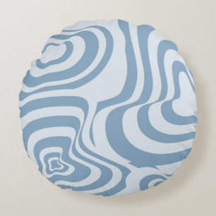 Blue Retro Swirl Groovy Y2K Pattern  Round Pillow